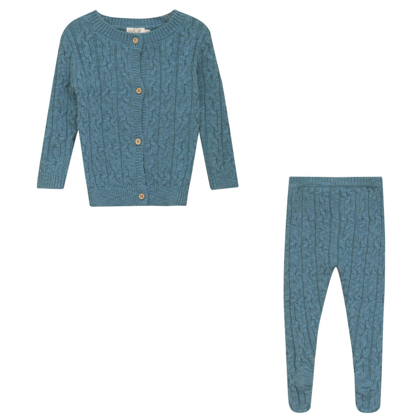 Mix Cable Knit Button Front Top and Leggings Two Piece Set
