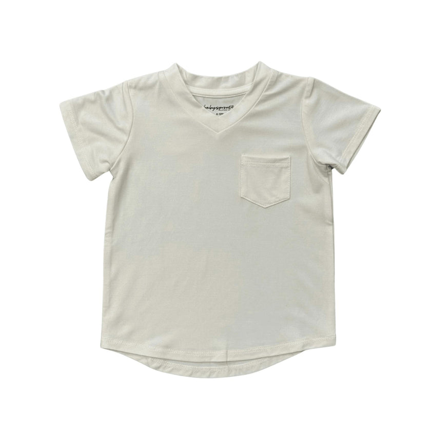 Girls V-Neck Pocket Tee in Off-White