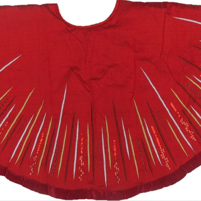 Hand Beaded Starburst Christmas Tree Skirt Red Silk - 60" Arcadia Home