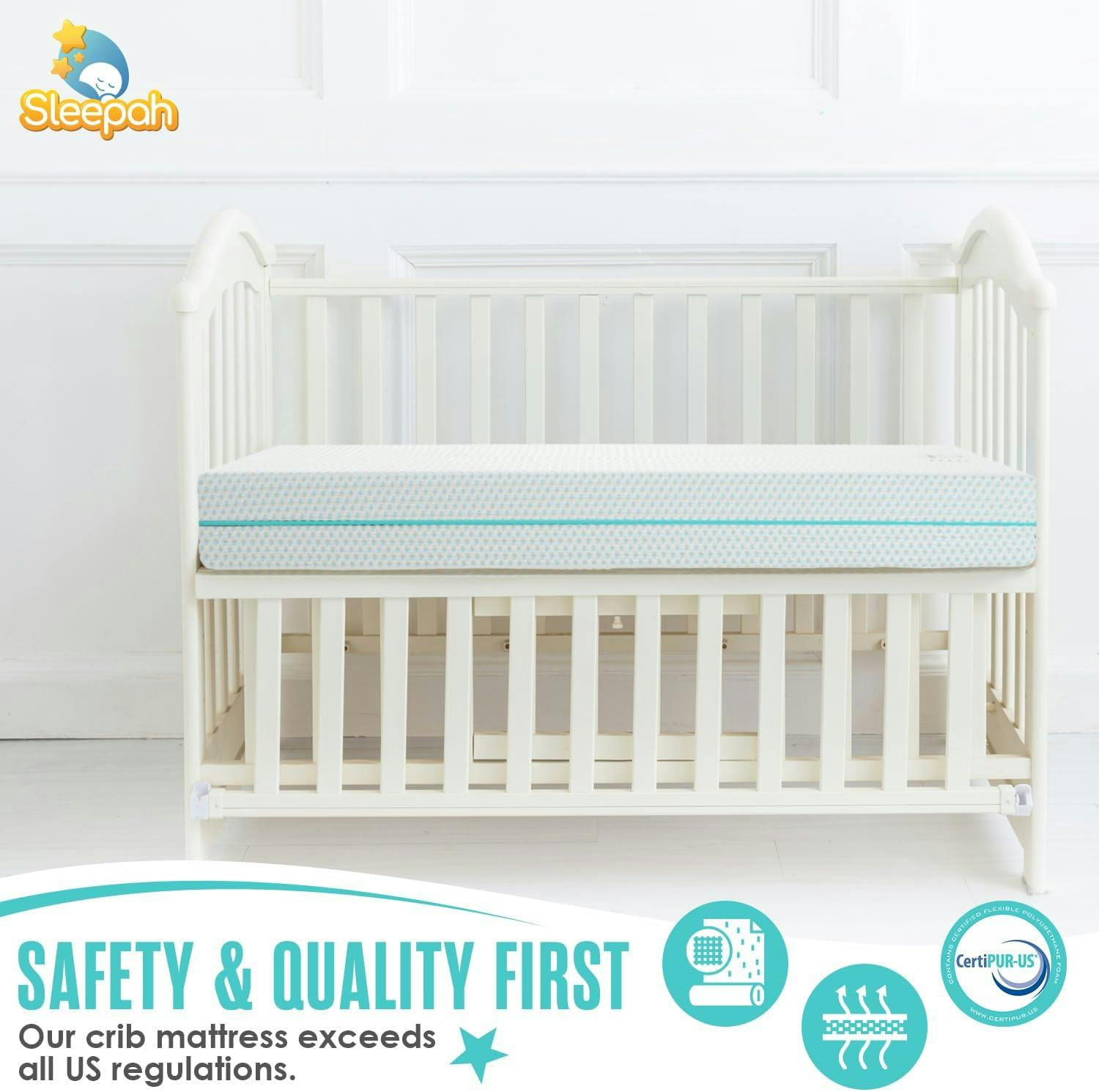 6” Crib Toddler Bed Mattress – Made in USA – Breathable Waterproof Washable