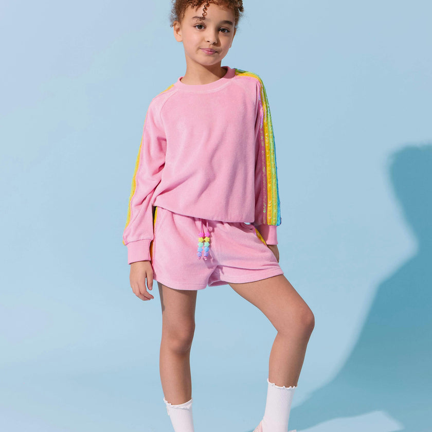Pink Rainbow Sequin Stripe Short Set