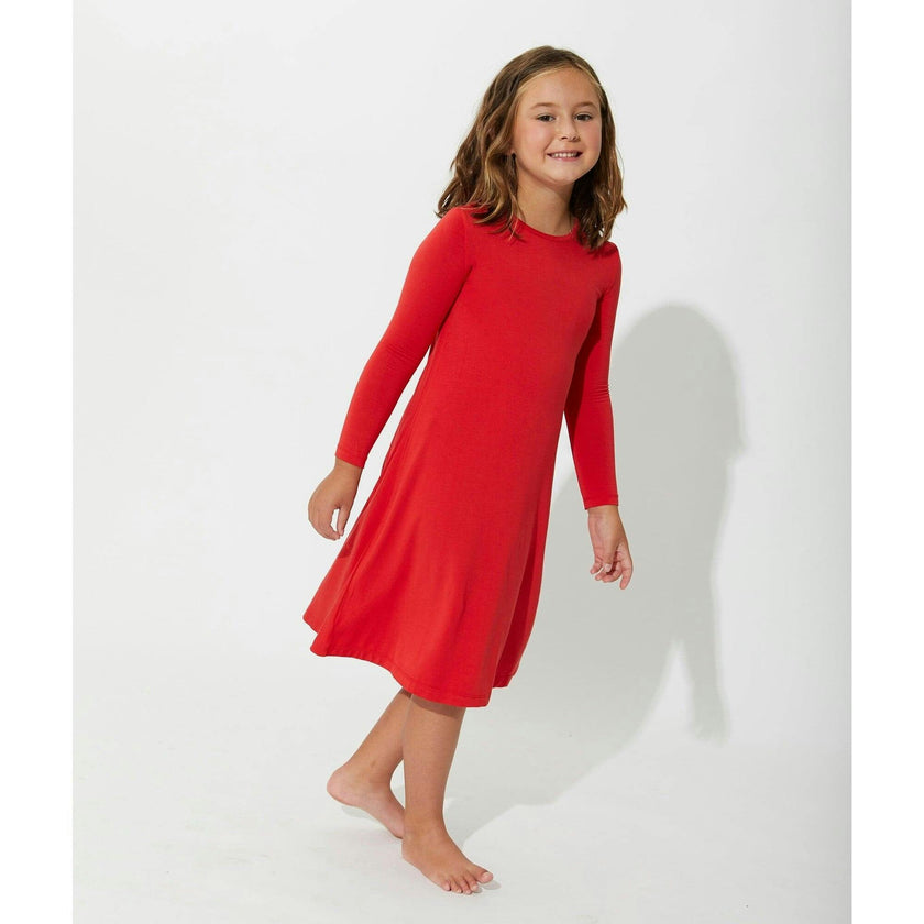 Winterberry Red Bamboo Girls' Long Sleeve Dress