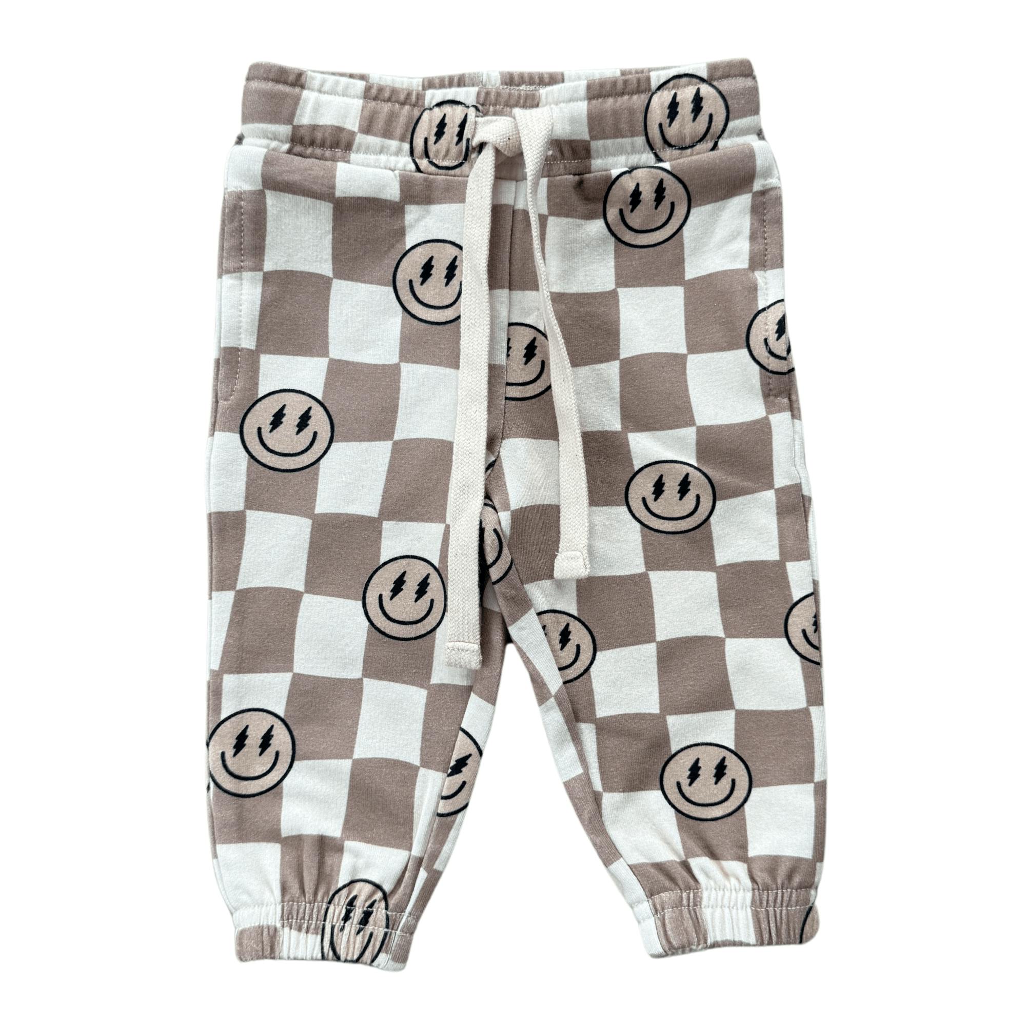 Boys Joggers in Smiley Check in Portabella