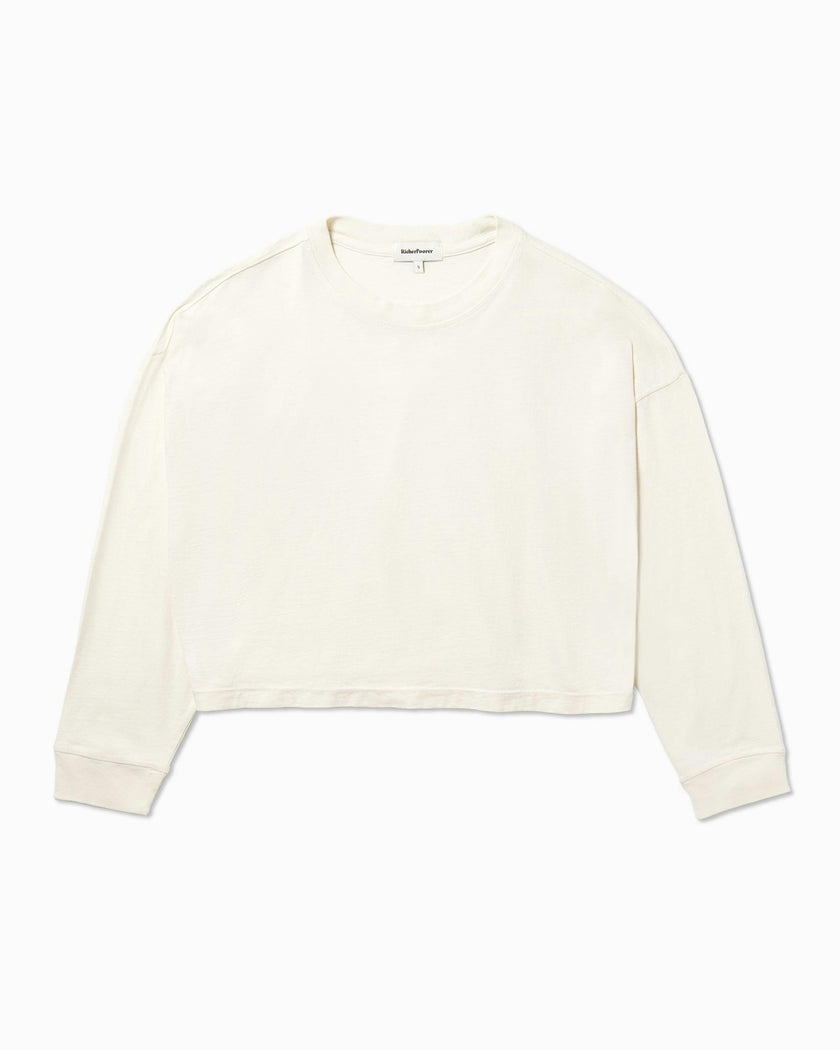 Womens Relaxed Crop Long Sleeve Tee - Pigment Dye Jersey - Bone