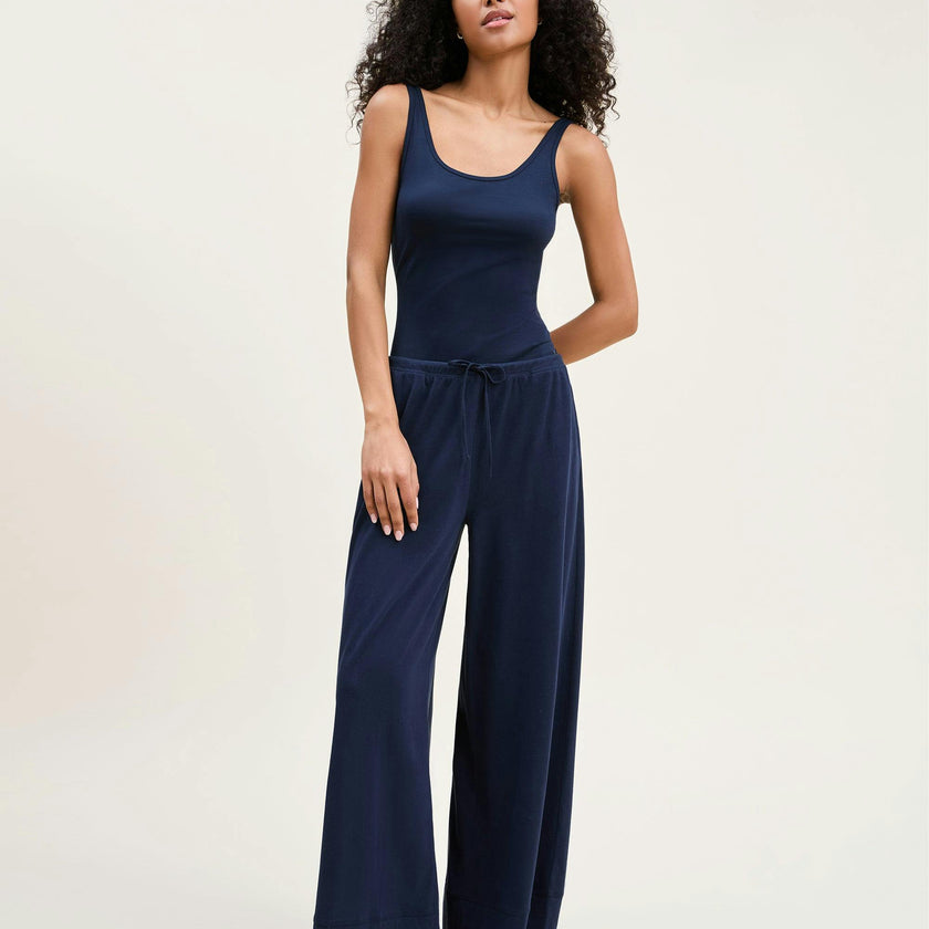 Women's Pima Wide-Leg Lounge Pant in Navy