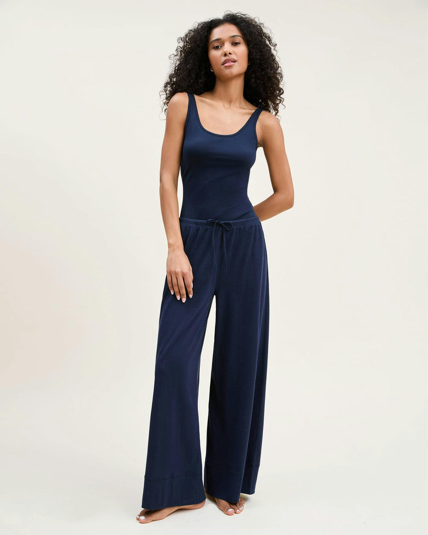 Women's Pima Wide-Leg Lounge Pant in Navy