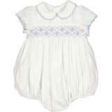 Cassis Blue Short Sleeve Smocked Romper