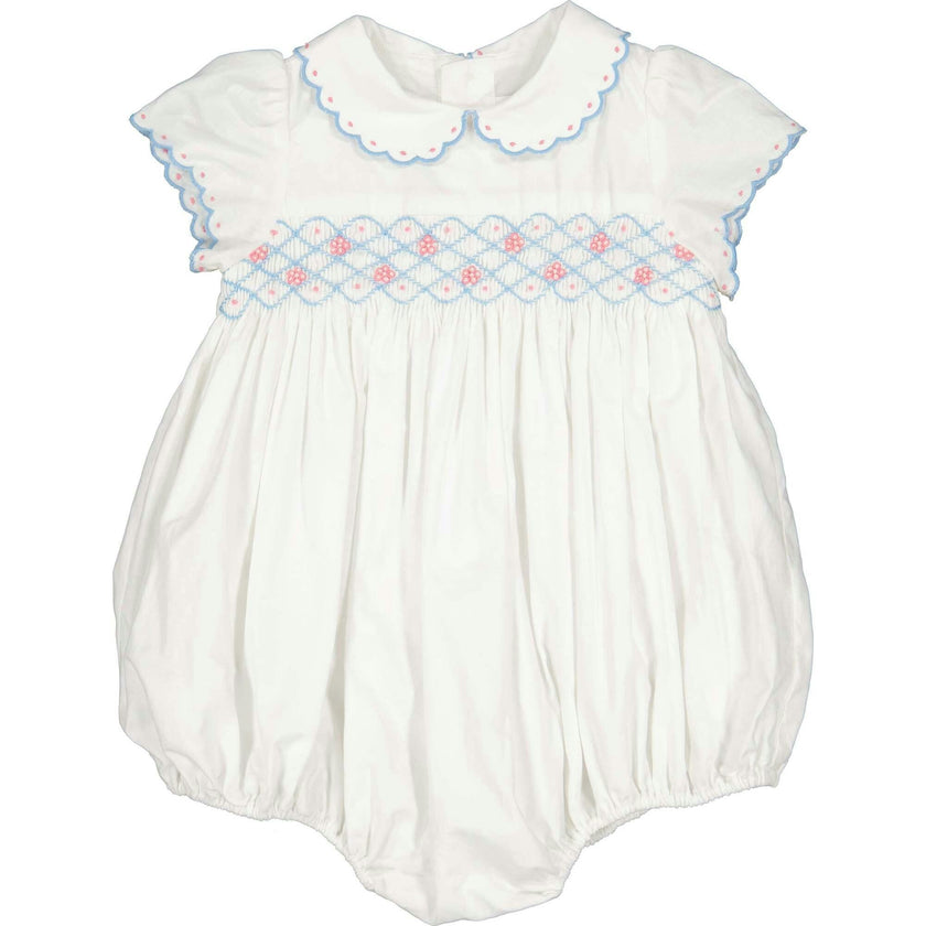 Cassis Blue Short Sleeve Smocked Romper