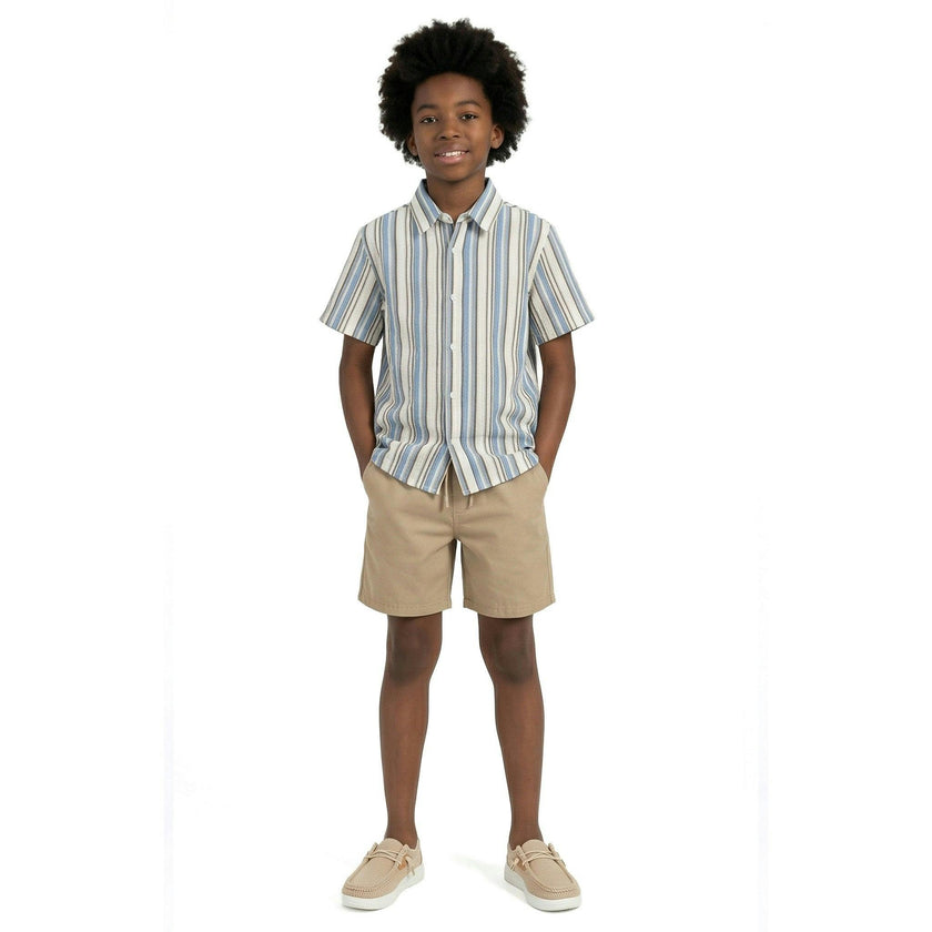 Big Kid Boys Puckered Stripes Buttondown | Blue Stripe
