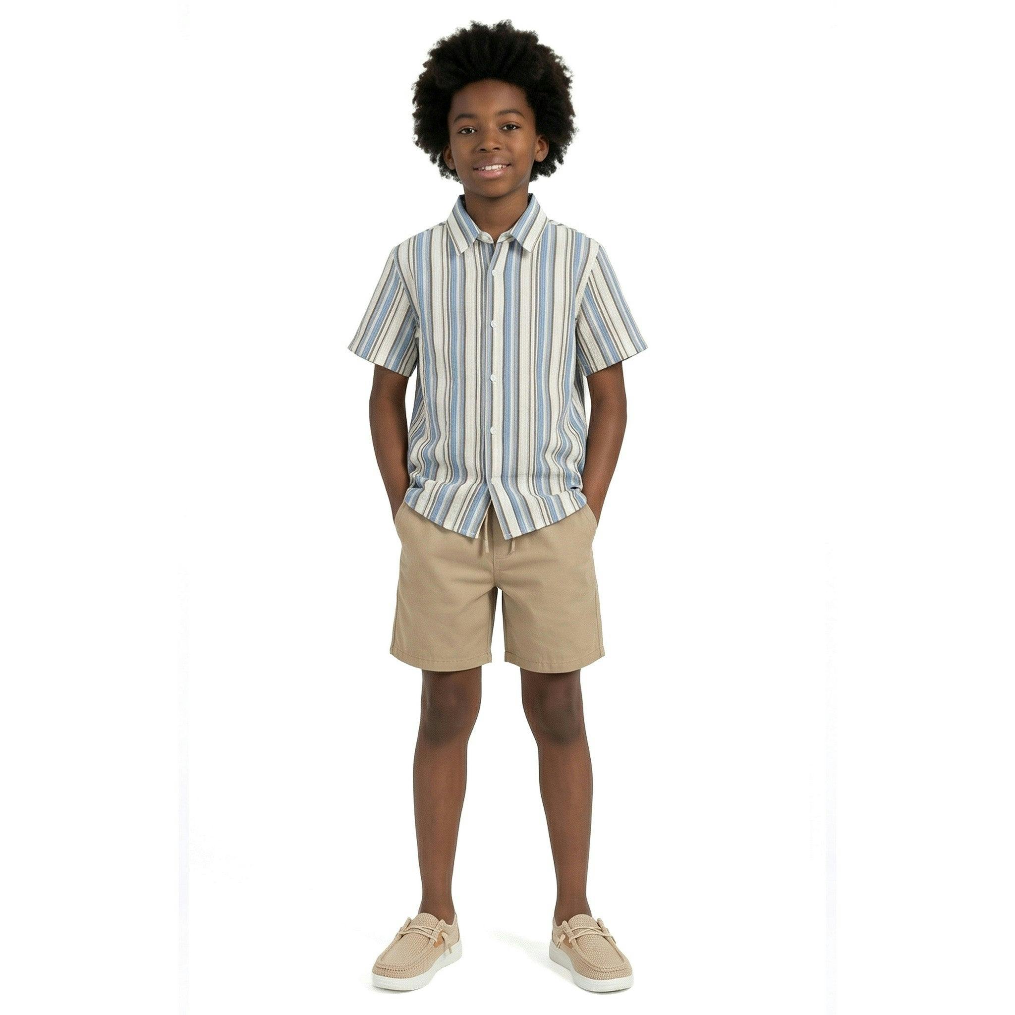 Big Kid Boys Puckered Stripes Buttondown | Blue Stripe