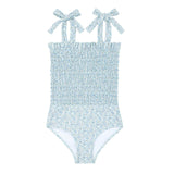 girls slate floral tie smocked one piece