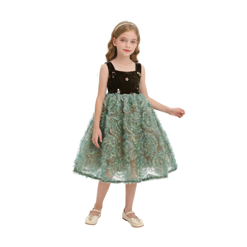 Green Bellina Velvet Tulle Dress