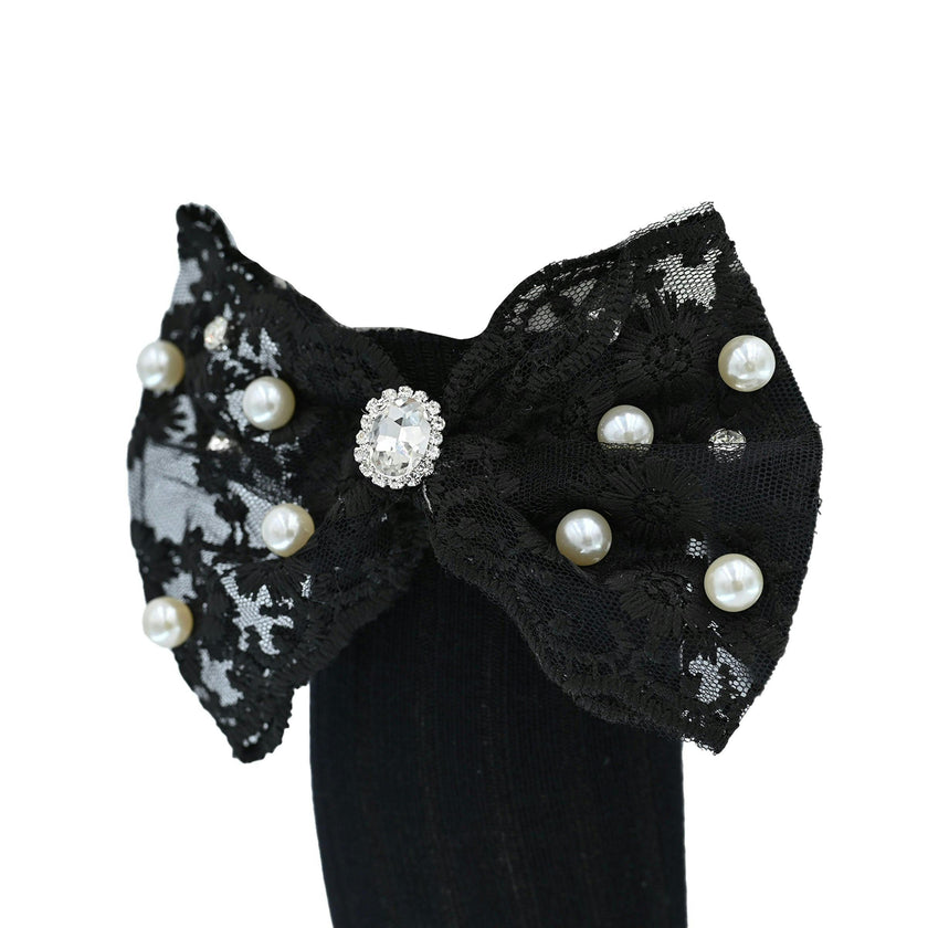 Pearl Ribbon Rhinestone Bow Socks