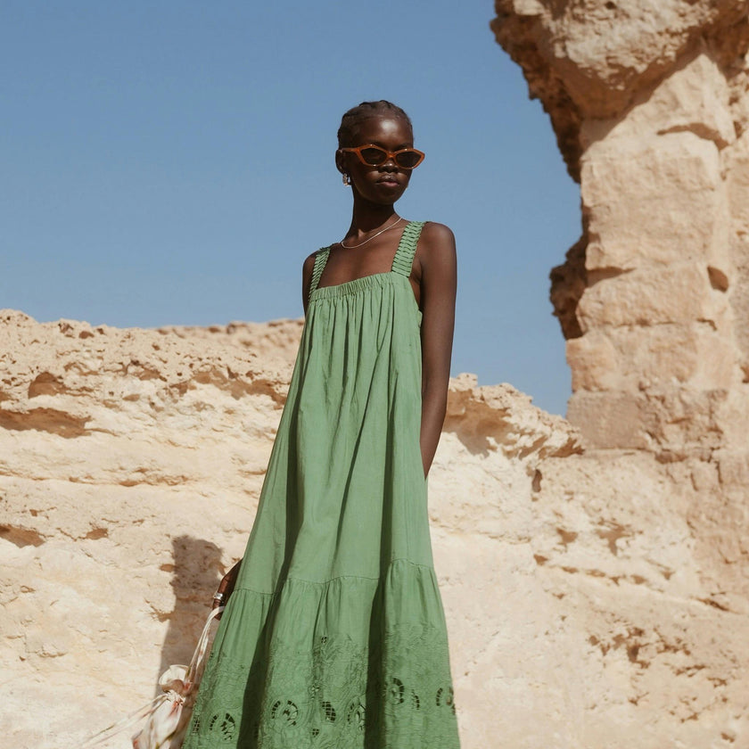 Monaco Dress in Mint Embroidered Deco (Starts Shipping April 10th)