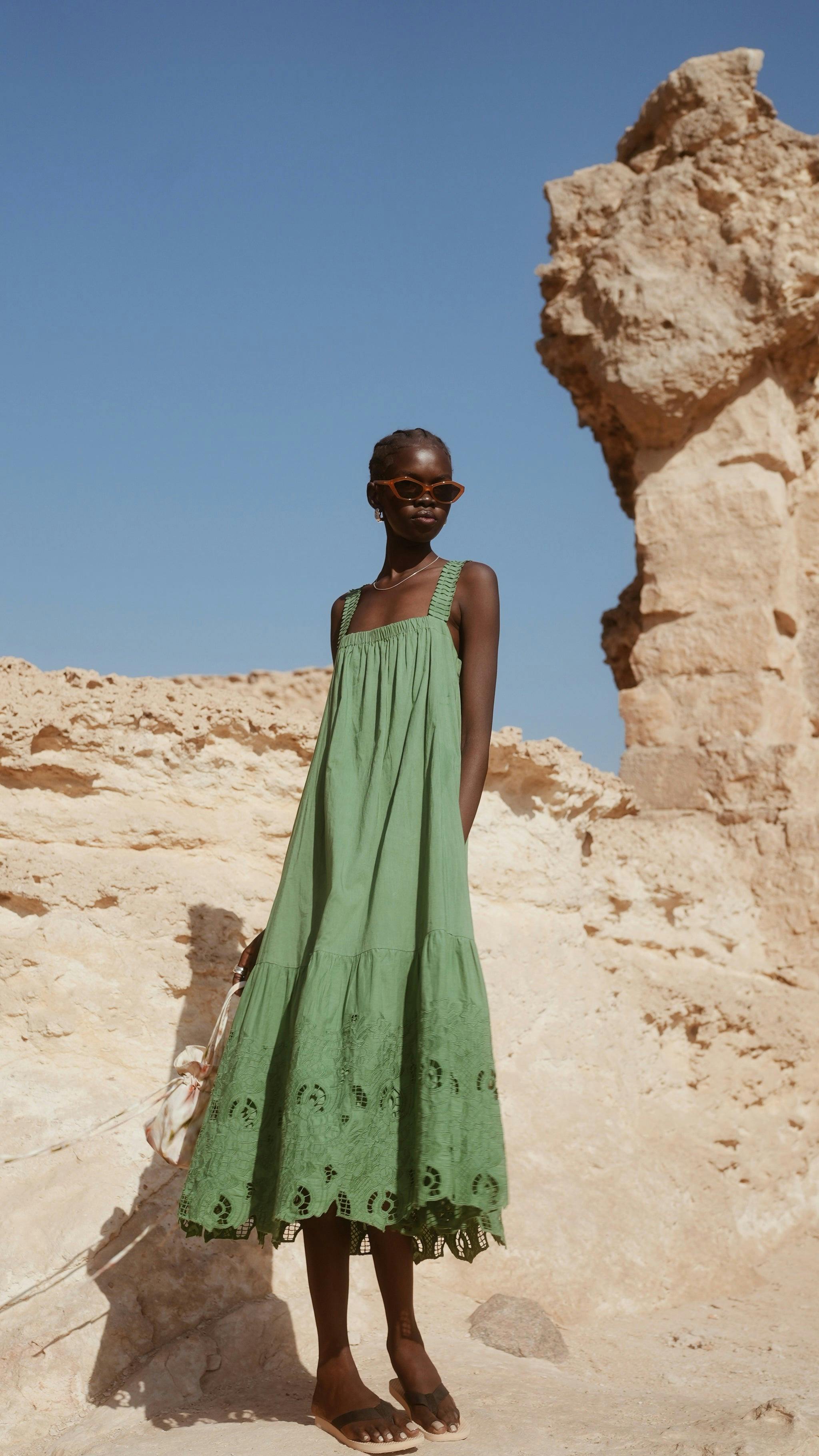 Monaco Dress in Mint Embroidered Deco (Starts Shipping April 10th)