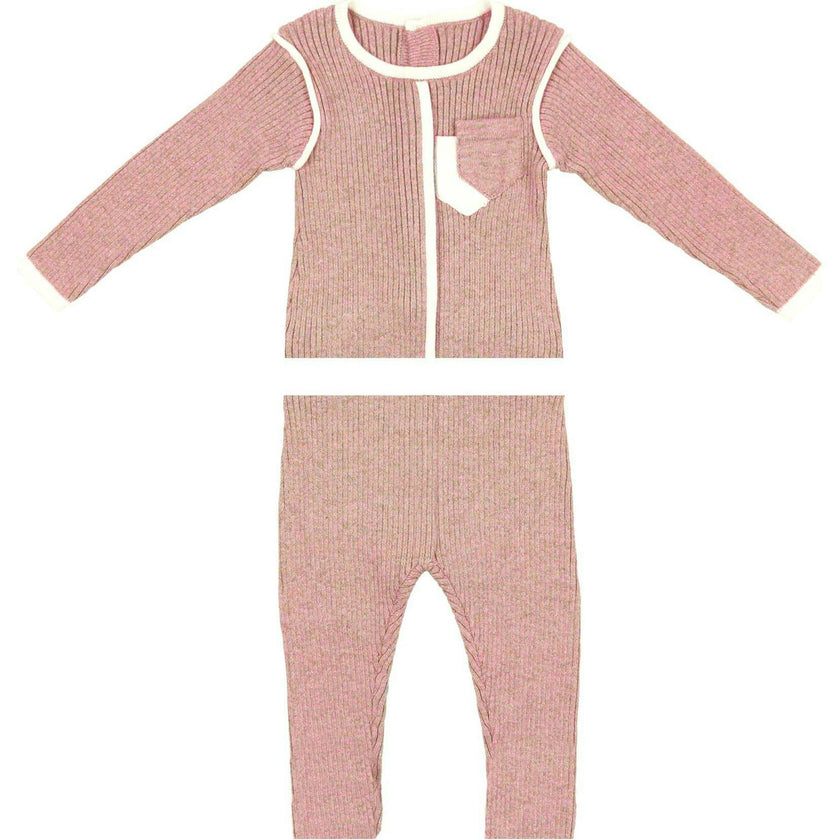 Piped Ribbed Pocket Top & Pant 2-Piece Set