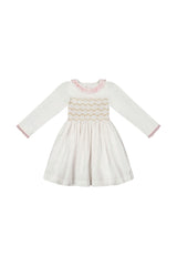 Sofia White Taffeta Long Sleeve Smocked Dress