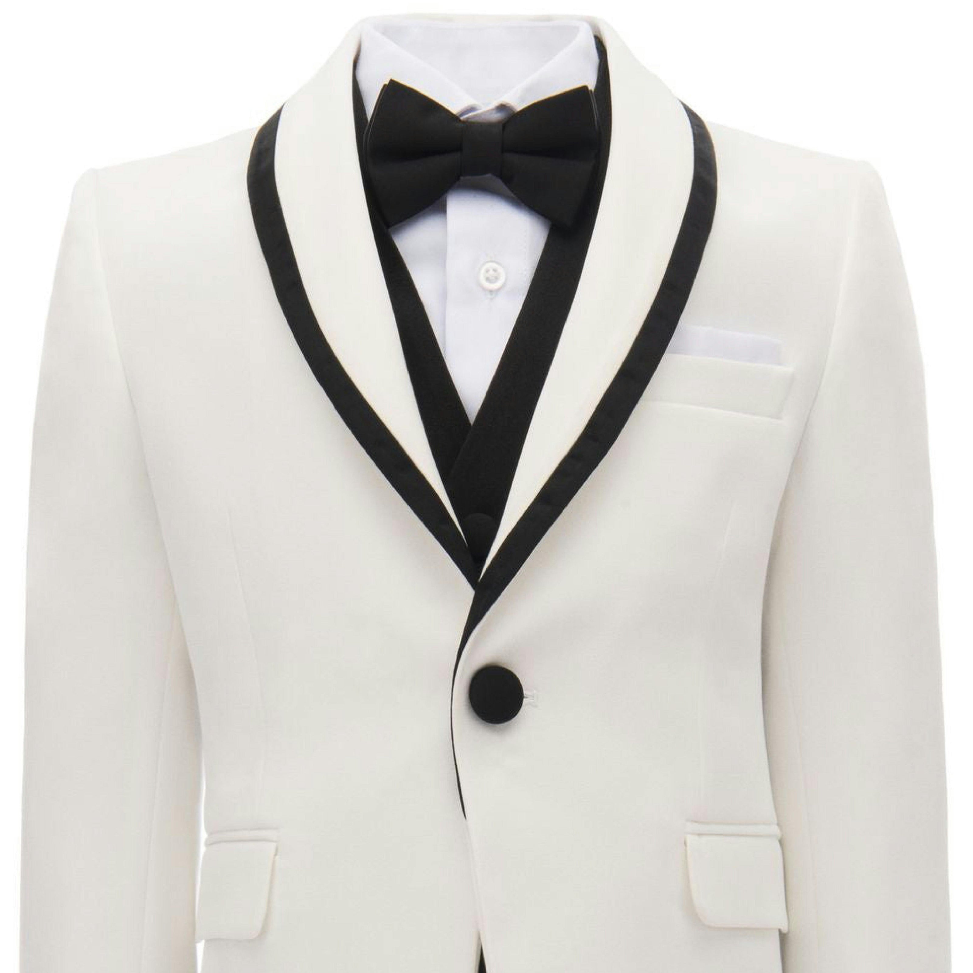 Cream-Black Trim Shawl Lapel 5 Pcs Tuxedo Set