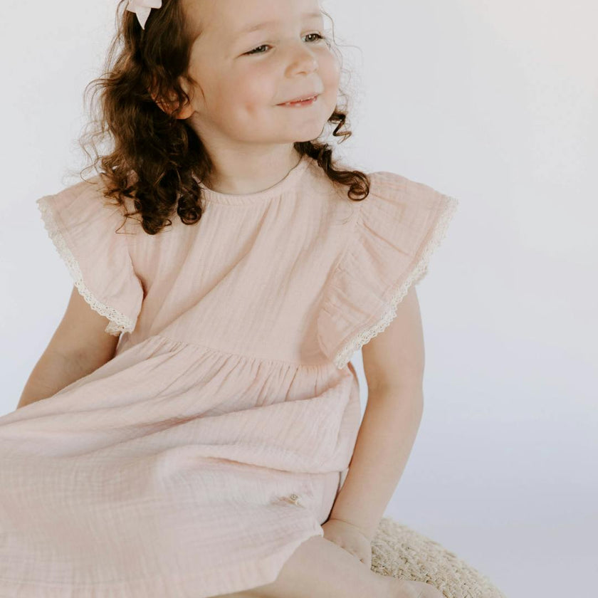 Organic Cotton Muslin Flutter Sleeve Dress