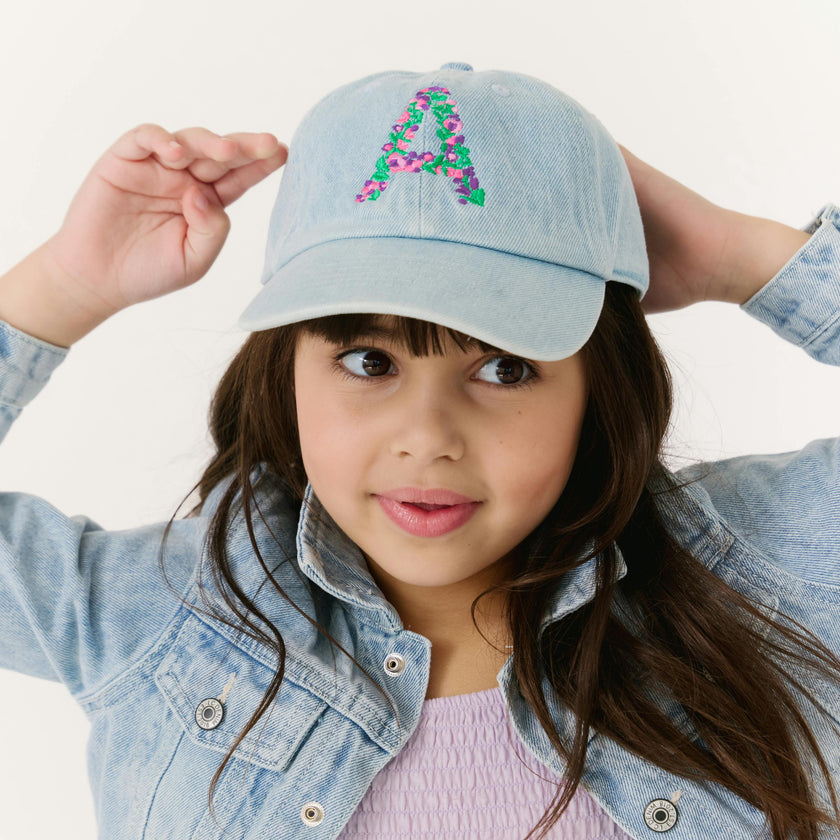 Monogram Floral Baseball Hat, Denim