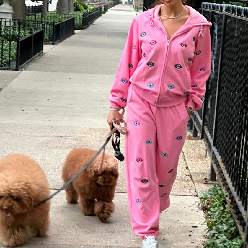 Women's Evil Eye Hoodie Set Pink
