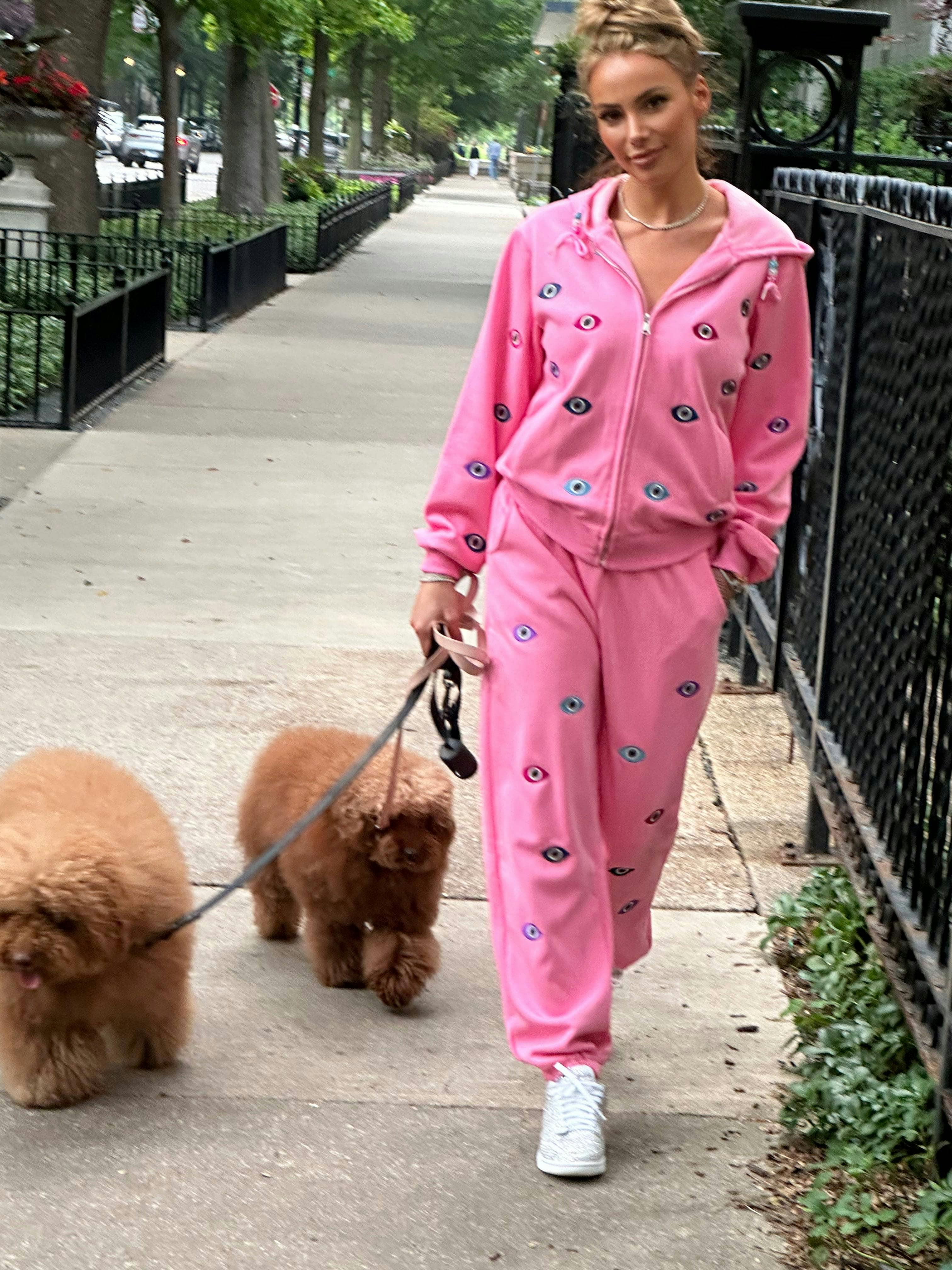 Women's Evil Eye Hoodie Set Pink