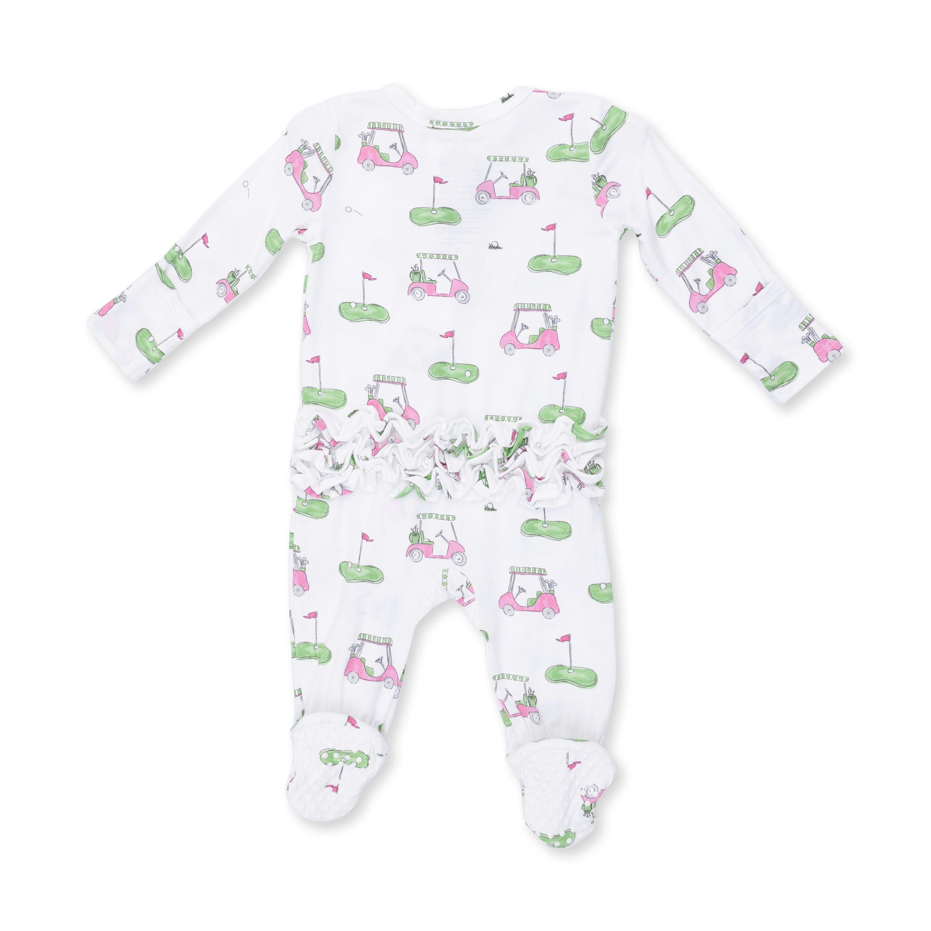 Golf Carts Pink - 2 Way Ruffle Back Zipper Footie