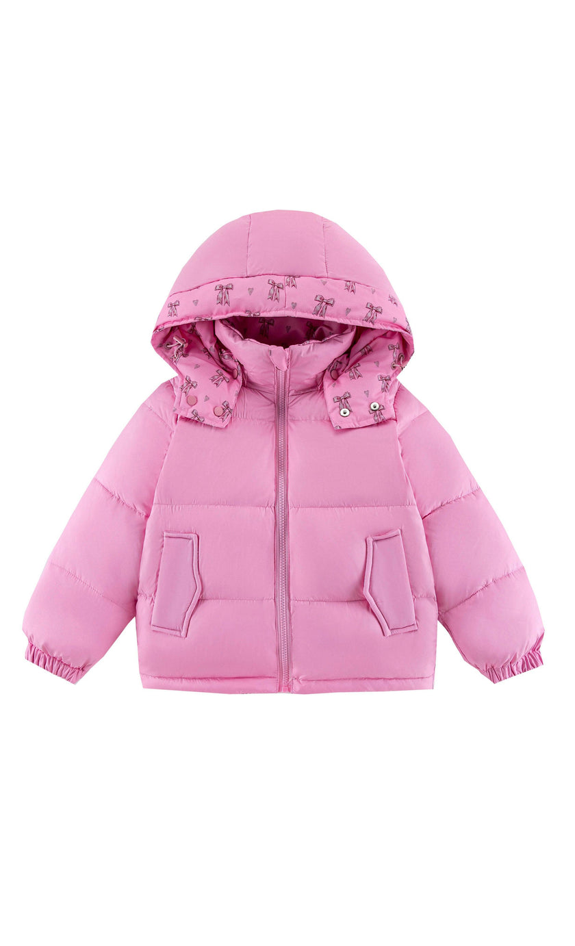Charlie Heavy Weight Down Puffer Coat, Candy Pink Bow