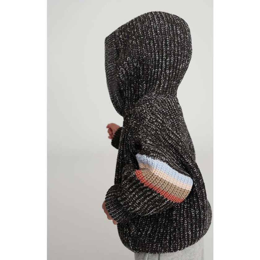 Chunky Ribbed Knit Long Sleeve Front Pocket Boxy Fit Hooded Sweater