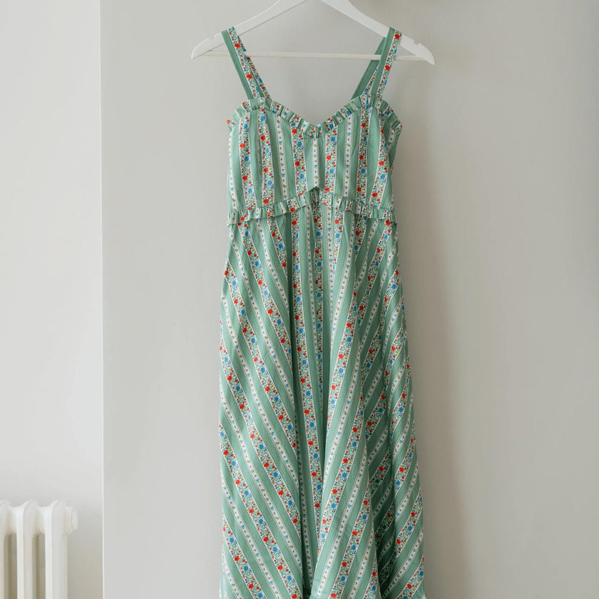 Sage Floral Stripe Toledo Women Midi Dress