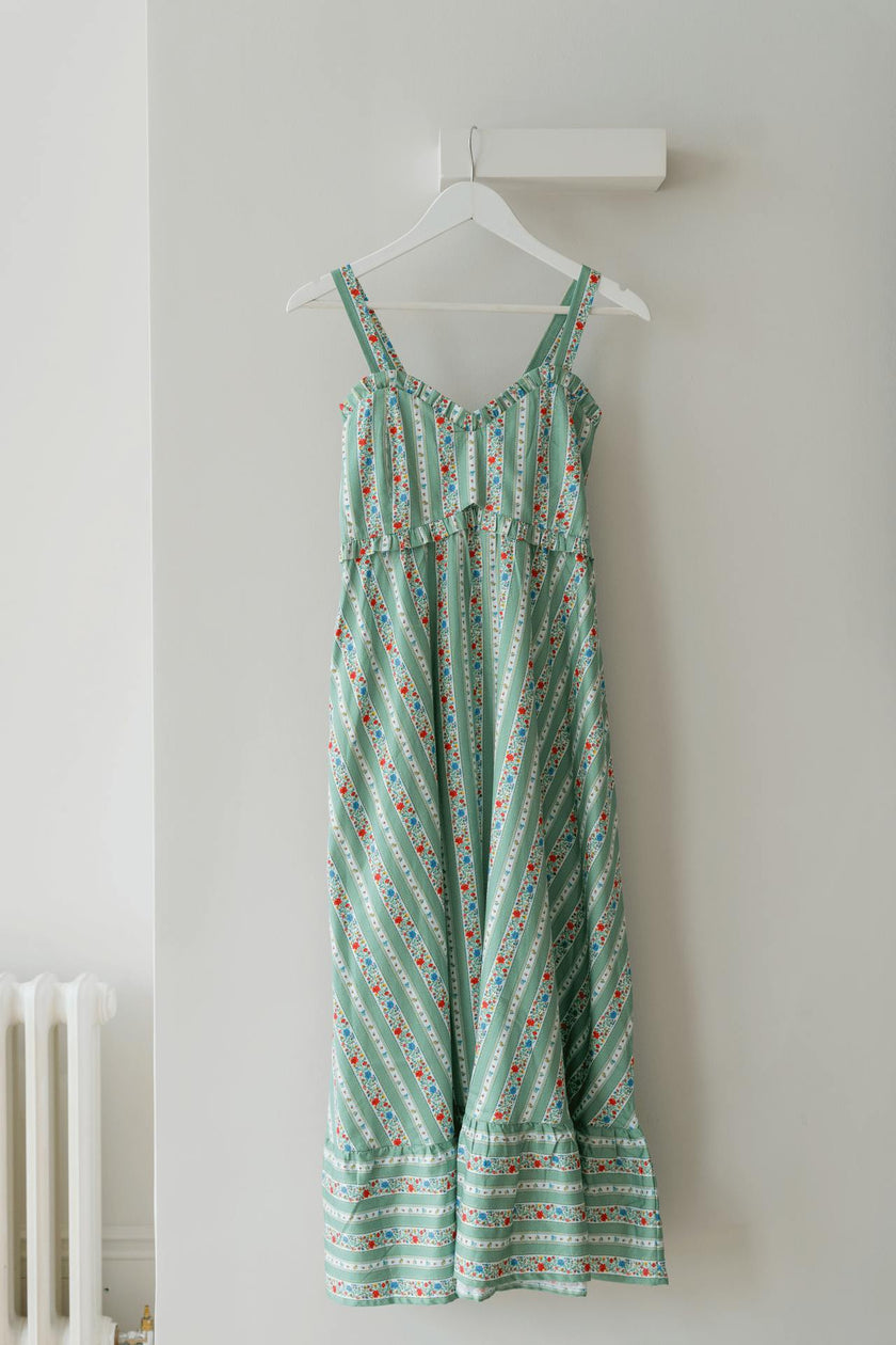 Sage Floral Stripe Toledo Women Midi Dress