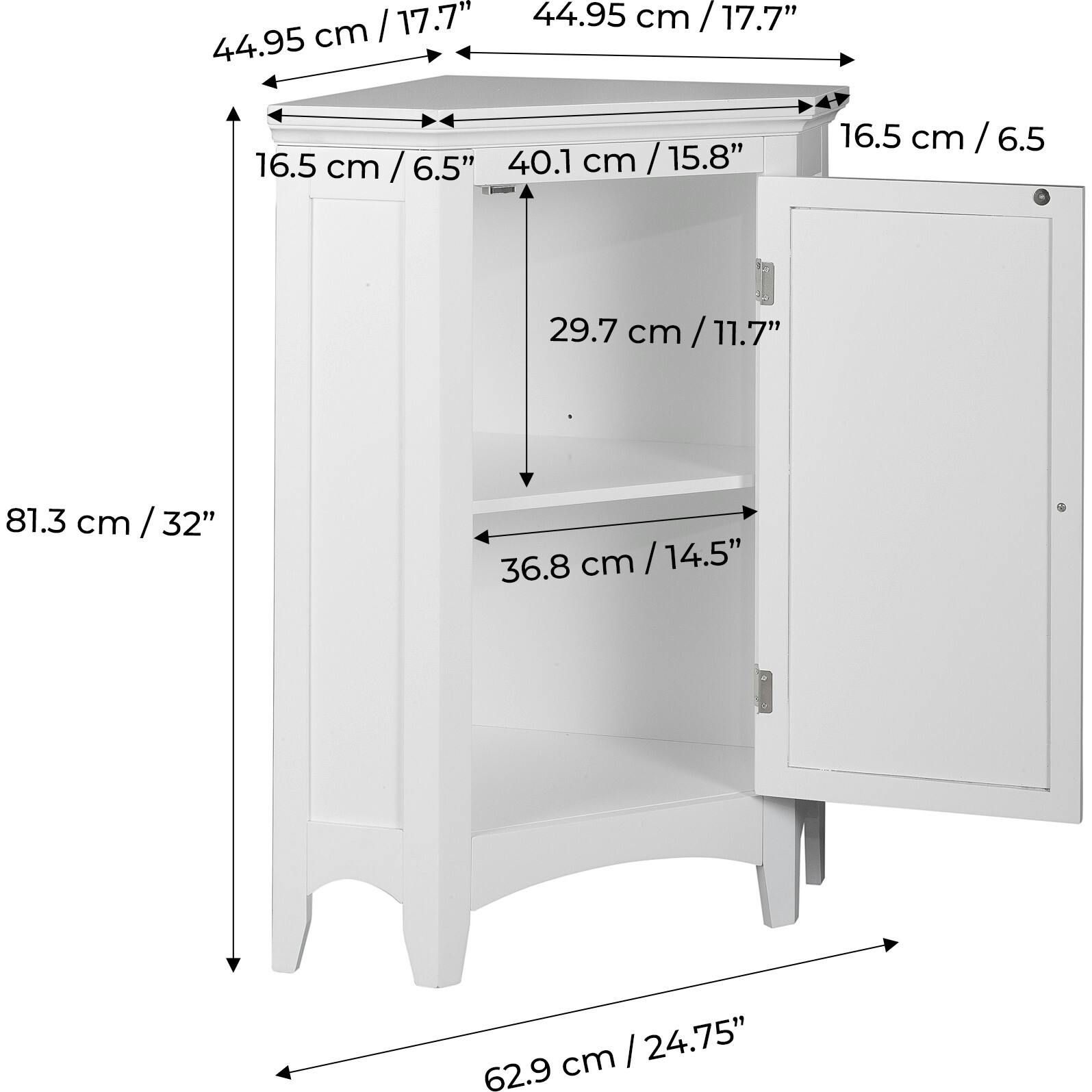 Glancy Wooden Corner Floor Cabinet with Shutter Door