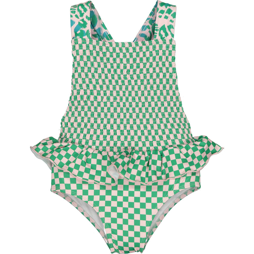 Squares Elastic Dotted Straps Swimsuit, Multi