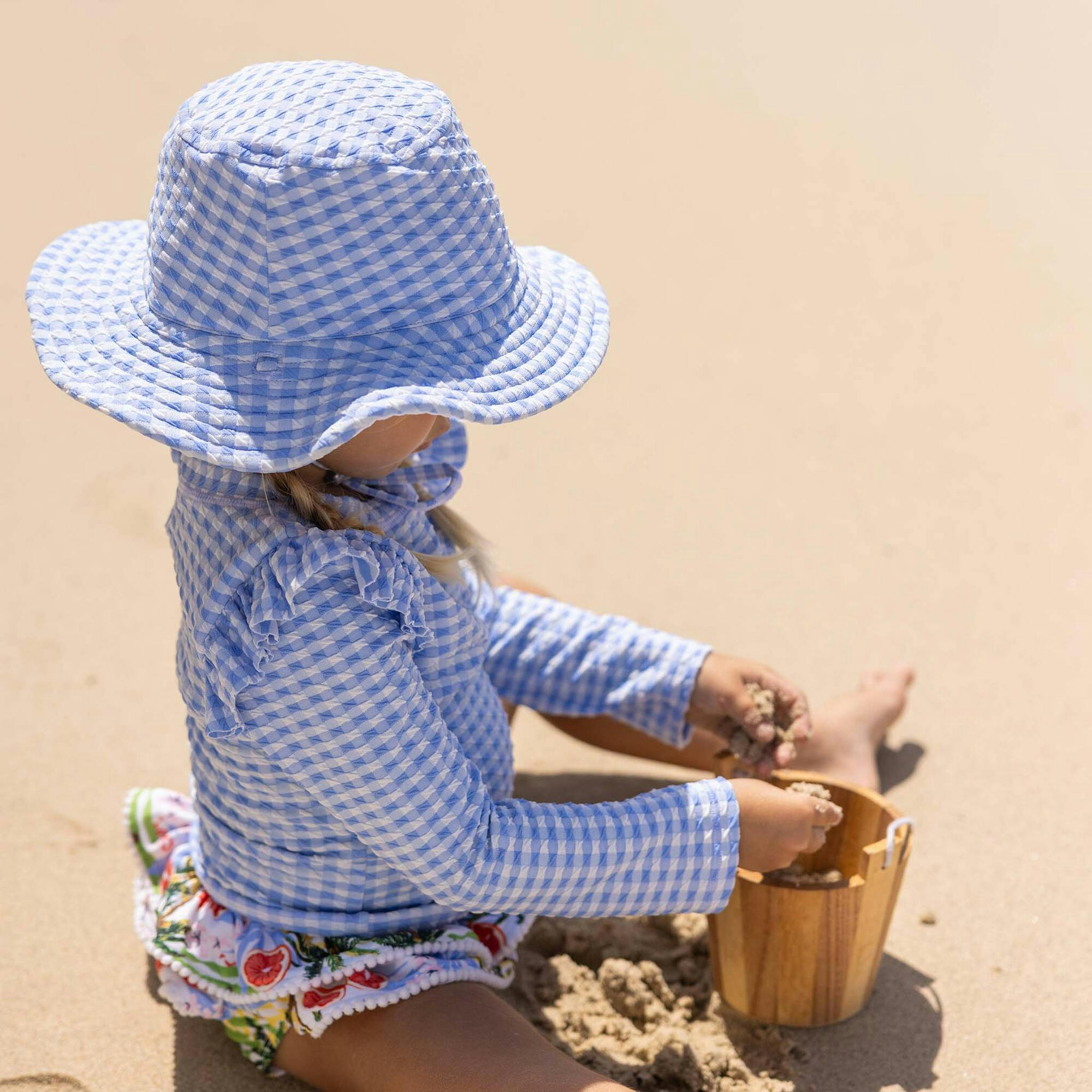 Seaside Gingham Reversible Bucket Hat