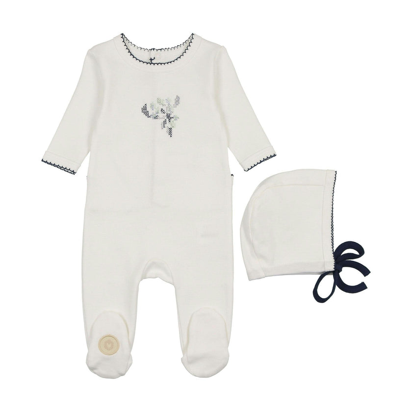 Heirloom Berry Footie & Hat Set Ivory & Blue