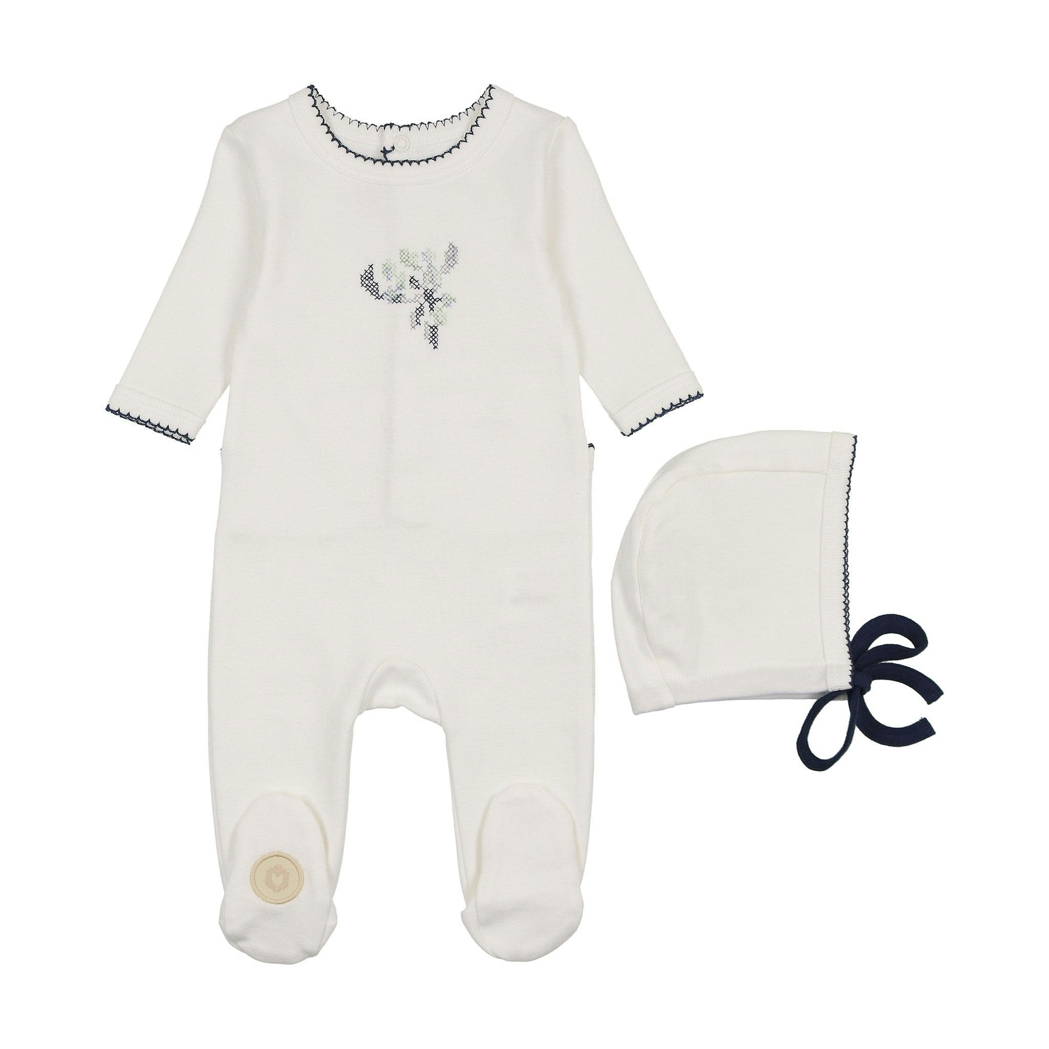 Heirloom Berry Footie & Hat Set Ivory & Blue