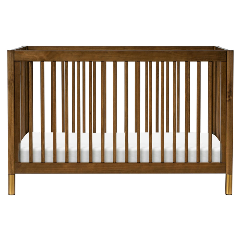 Gelato 4-in-1 Convertible Crib with Toddler Bed Conversion Kit in Natural Walnut & Gold Feet