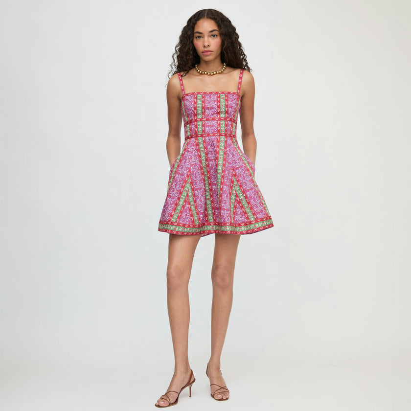 The Margot Mini Dress - Sunset Etched Floral Stripe