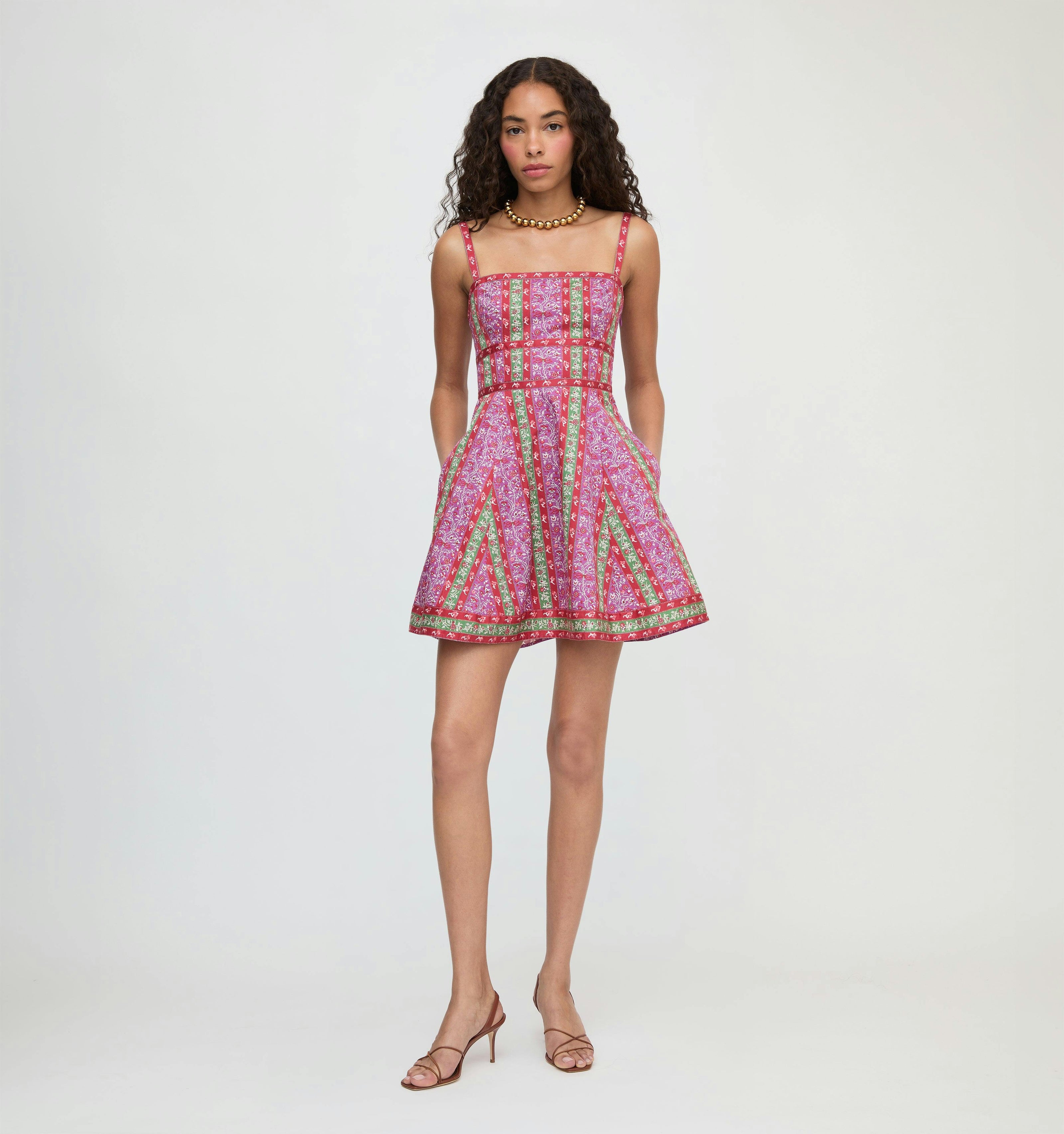 The Margot Mini Dress - Sunset Etched Floral Stripe