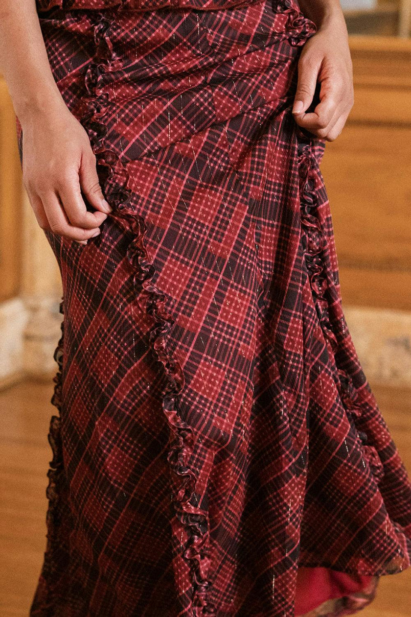 Frida Skirt in Garnet Tinsel Plaid