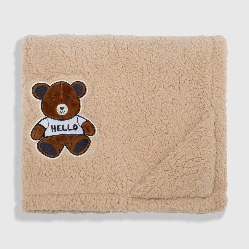 Cozy Switch Blanket – Reversible Sherpa & Mink Fleece Blanket with Embroidered Appliqué, Teddy Bears