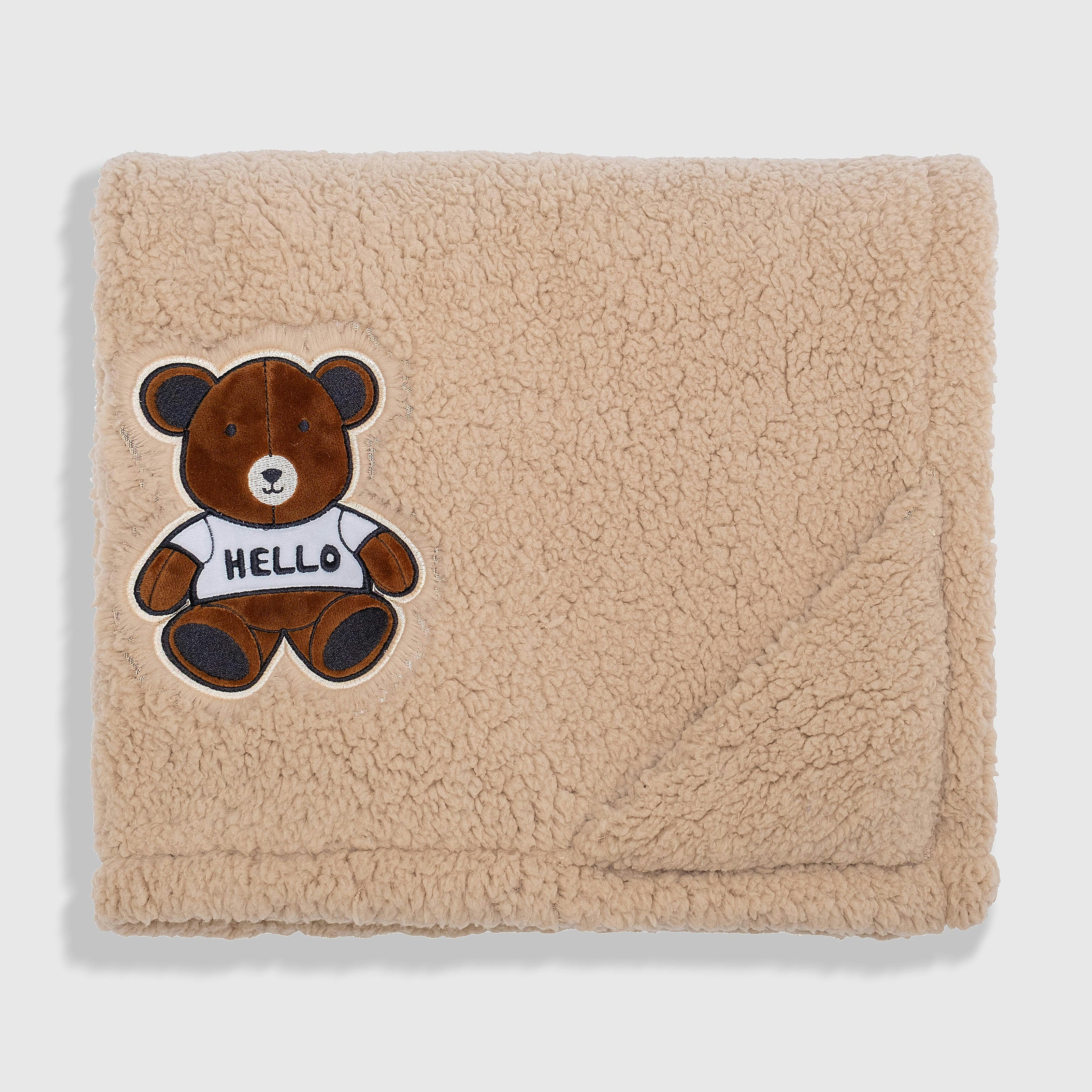 Cozy Switch Blanket – Reversible Sherpa & Mink Fleece Blanket with Embroidered Appliqué, Teddy Bears