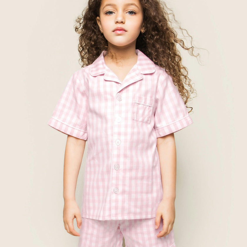 Kid's Twill Pajama Short Set in Pink Gingham