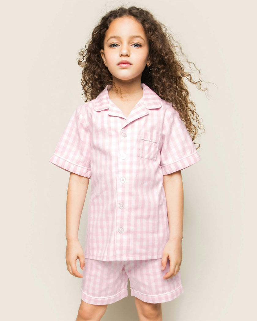 Kid's Twill Pajama Short Set in Pink Gingham