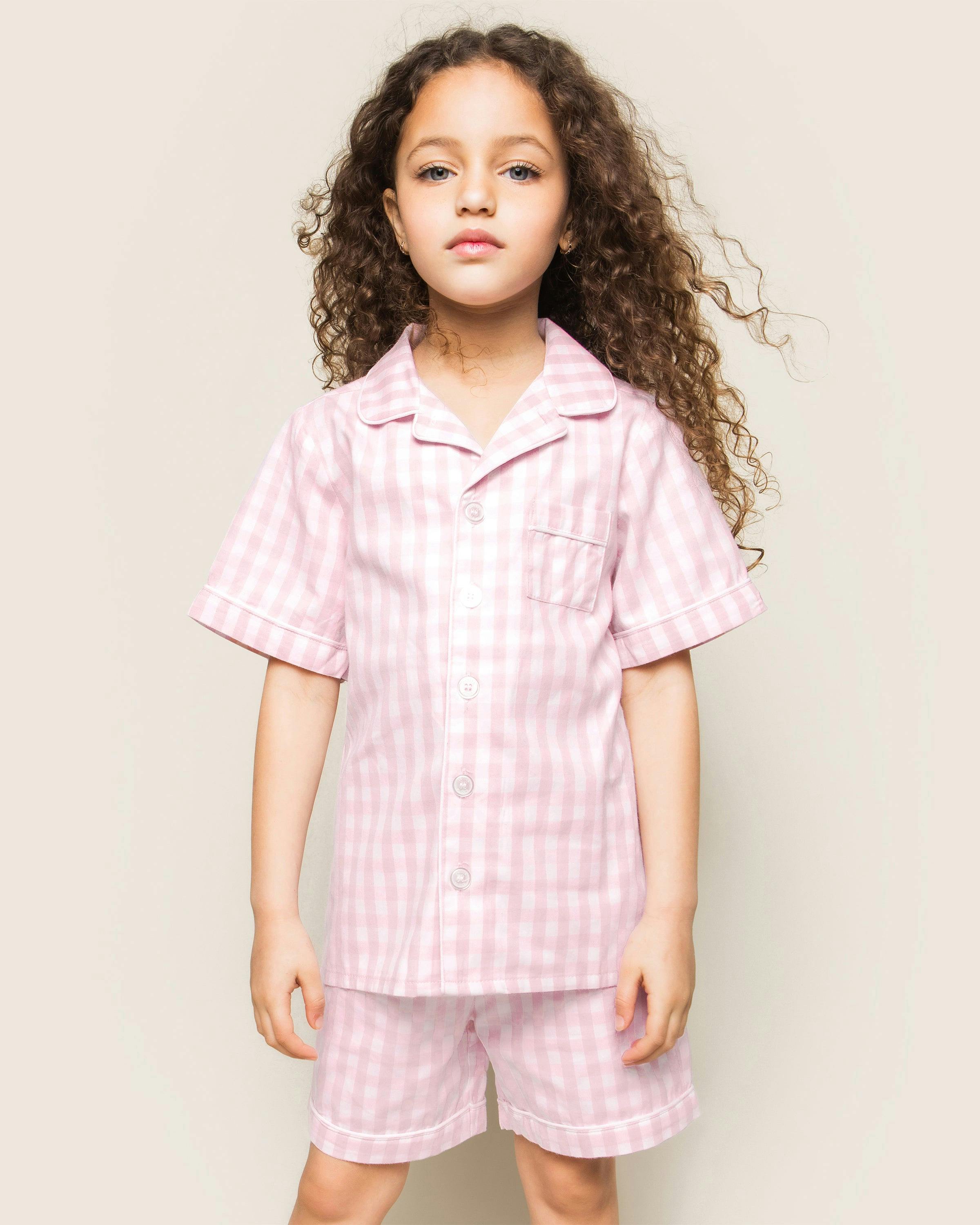 Kid's Twill Pajama Short Set in Pink Gingham