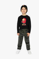 Long Sleeve Organic Cotton T-Shirt Black and Red
