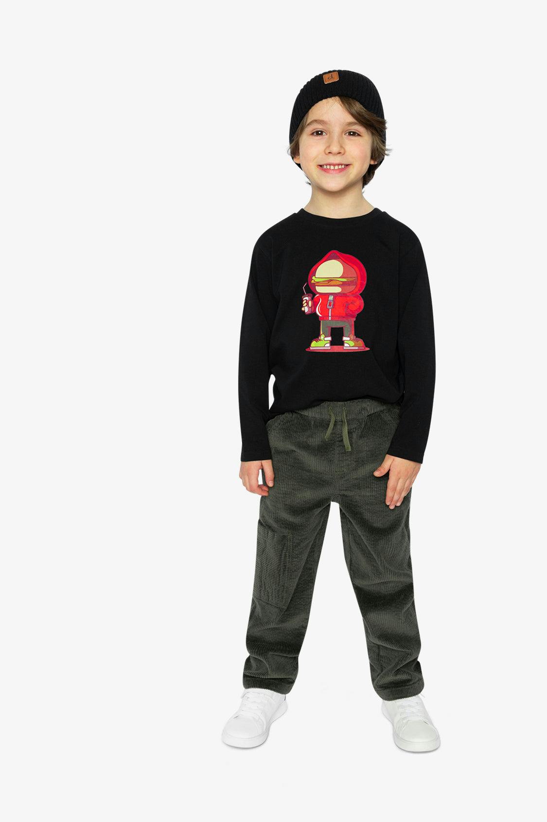 Long Sleeve Organic Cotton T-Shirt Black and Red