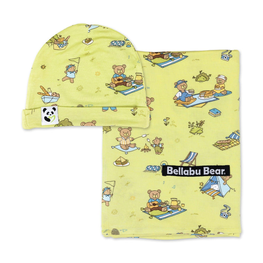 Teddy Picnic Bamboo Swaddle & Beanie Set