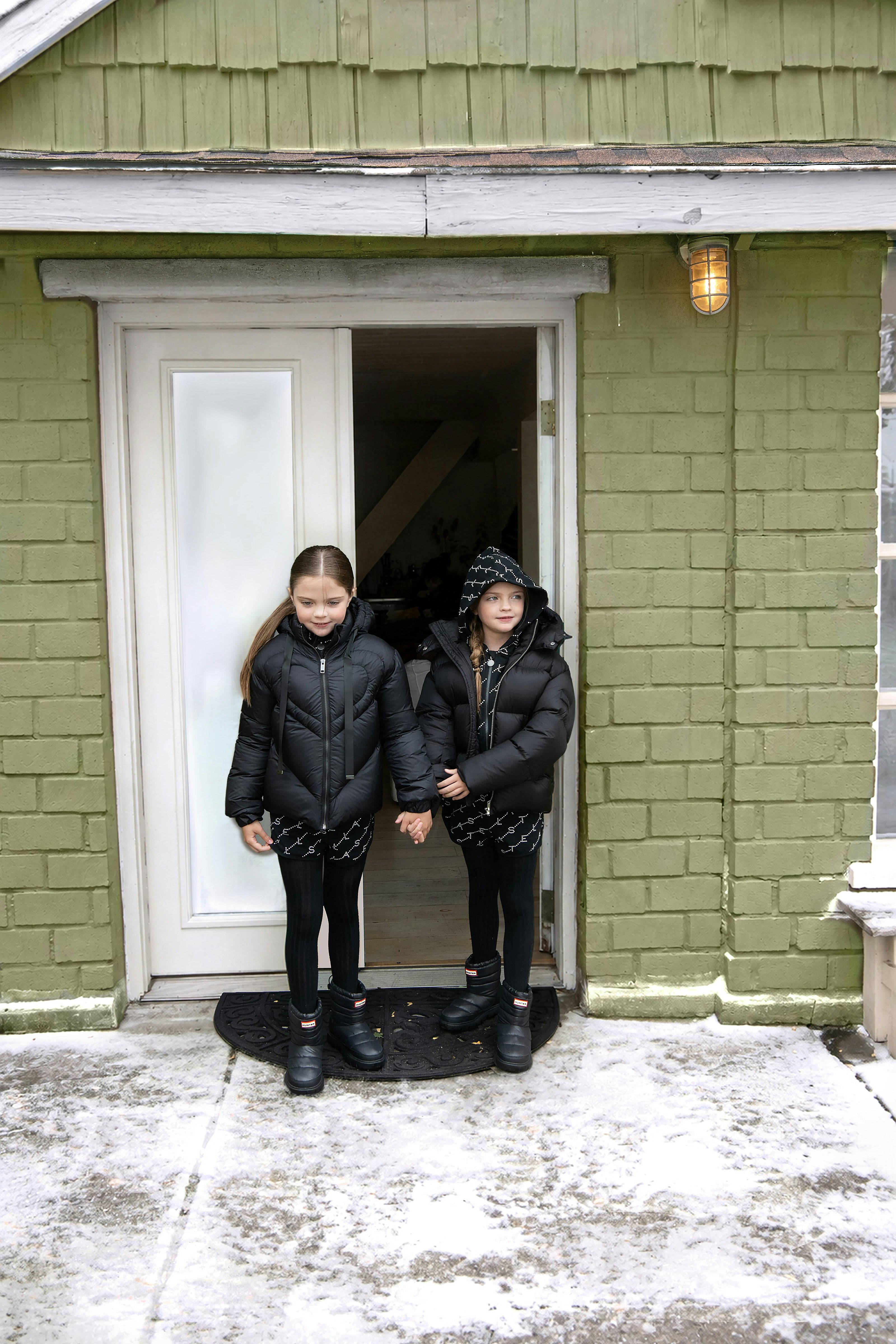 Girls Coat with Heart Quilting - Black