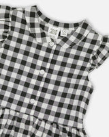 Sleeveless Button Down Dress Black Gingham